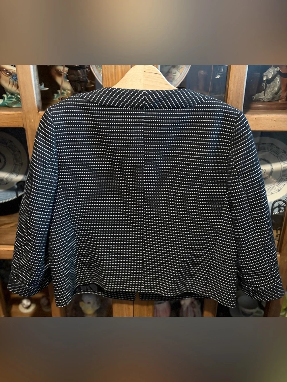 Talbots Black & White Dot Crop One Button Open Jacket Size 4 P